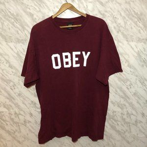 Obey Graphic T-Shirt Maroon Red Size XL